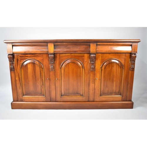 135 - A Victorian Style Mahogany Three Drawer Sideboard by Connoisseur of Shrewsbury, with Three Keys and ... 