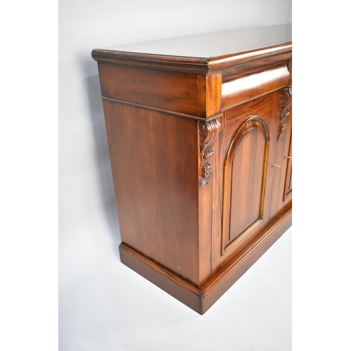 135 - A Victorian Style Mahogany Three Drawer Sideboard by Connoisseur of Shrewsbury, with Three Keys and ... 