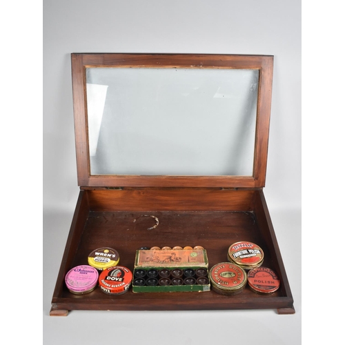 142 - A Countertop Stained Wooden Bijouterie Case with Sloping Glazed Hinged Lid and Containing Vintage Ti... 