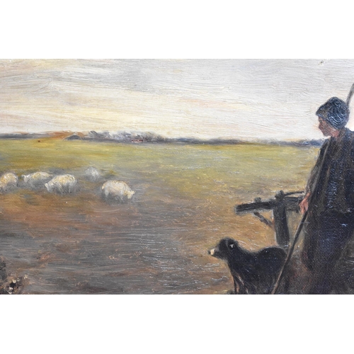 169 - A 19th Century Oil on Canvas Depicting Shepherd, Sheep Dog and Sheep, Small Puncture Hole to Canvas,... 