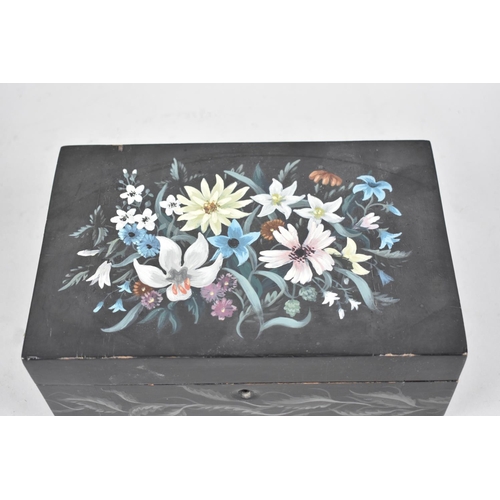 232 - A Late 20th Century Painted Wooden Box with Floral Decoration, 24.5cms Wide