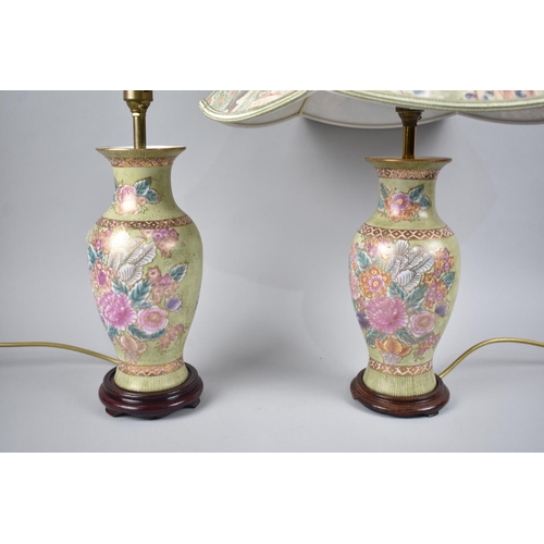 252 - A Pair of Oriental Ceramic Table Lamp Bases of Vase Form, Both with Shades