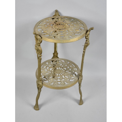 255 - A Late 20th Century Moulded Brass Two Tier Saucepan/ Plant Stand, 46cms High and 23cms Diameter