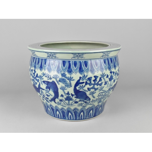 276 - A Large Chinese Porcelain Blue and White Fish Bowl Decorated with Fish, 20th Century 23cm high and 3... 