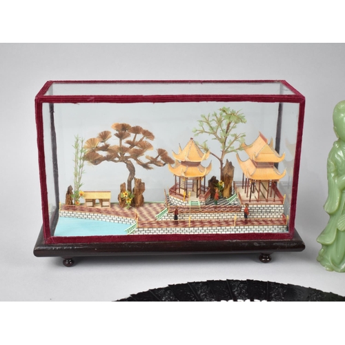 287 - A Collection of Oriental Items to Include Cork Dioramas, Jade Effect Figures, Snuff Bottle etc