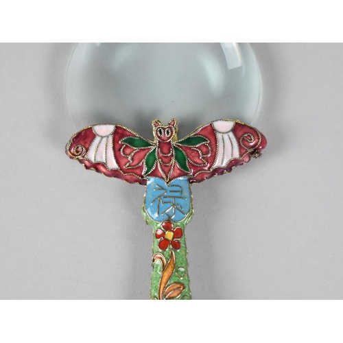 289 - An Eastern Cloisonne Mounted Magnifying Glass Decorated with Bats and Flowers