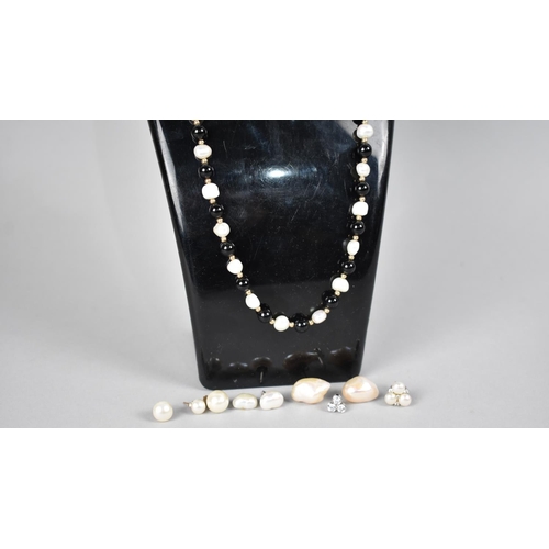 306 - A 9ct Gold Mounted Pearl and Onyx Necklace together with a Collection of Silver and White Metal Moun... 