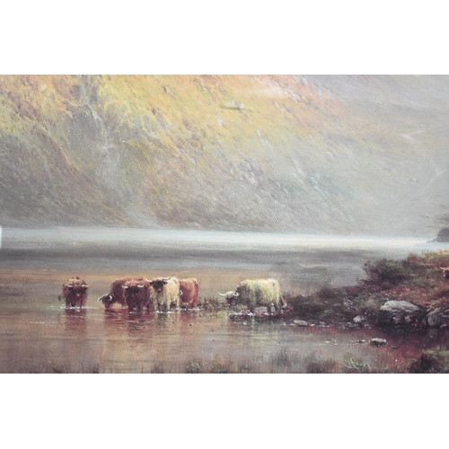 336 - A Gilt Framed Print, Highland Scene with Cattle at Loch, 60x50cm