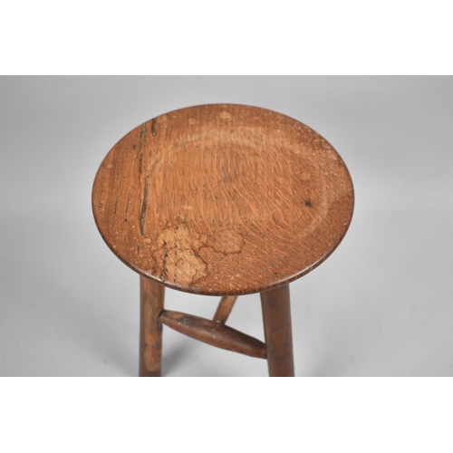 35 - A Small Circular Topped Milking Stool with Tripod or 'Cricket'  Turned Supports, 20cms Diameter and ... 