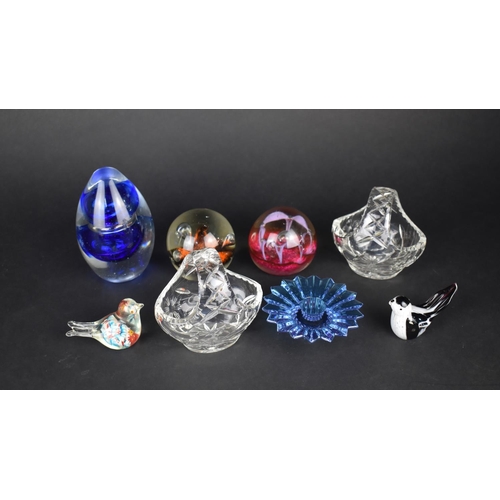 376 - A Collection of Various Glass to Comprise Paperweights, Birds, Cut Glass Baskets etc