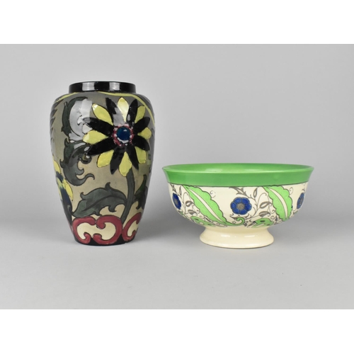 419 - A Royal Cauldon Cairoware Phoenix Flame Vase Together with a Royal Doulton Footed Bowl