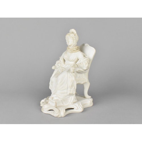 432 - A Derby Biscuit Porcelain Figure of Lady Modelled Seated on Armchair, 16.5cm high