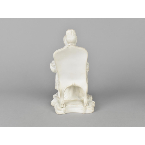 432 - A Derby Biscuit Porcelain Figure of Lady Modelled Seated on Armchair, 16.5cm high