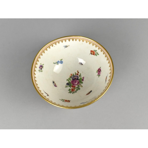 434 - A 19th Century Possibly Worcester Bowl, the Exterior Decorated with Exotic Bird Cartouches on Blue C... 