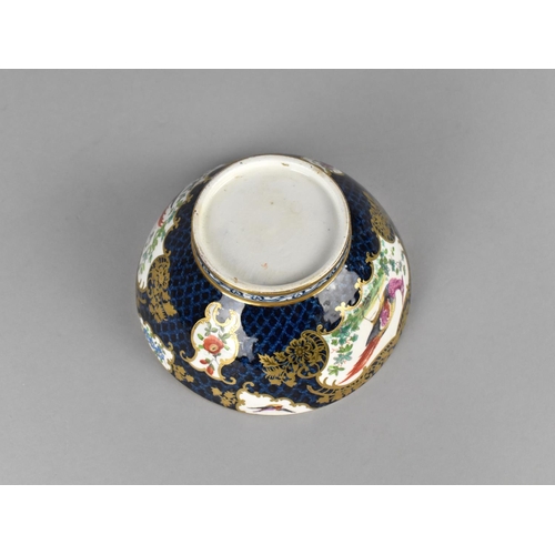 434 - A 19th Century Possibly Worcester Bowl, the Exterior Decorated with Exotic Bird Cartouches on Blue C... 