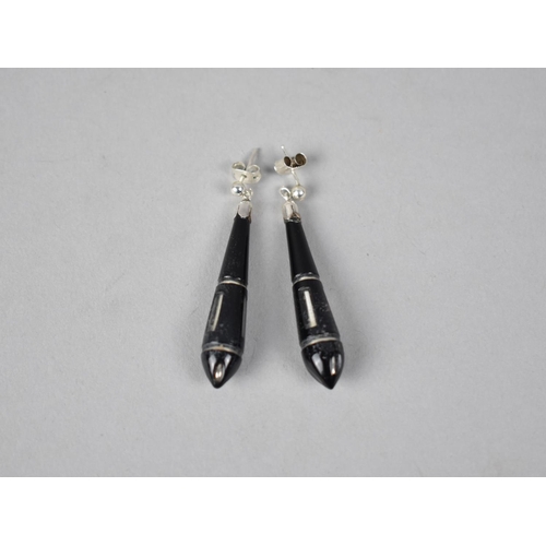 459 - A Pair of Vintage Glass and White Metal Mounted Elongated Pear Shaped Drop Earrings