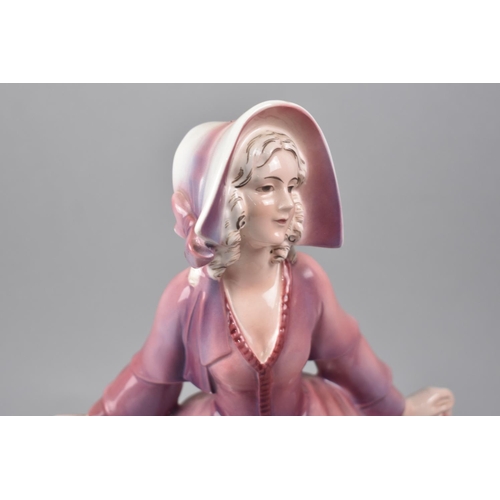 47 - A Large Glazed Continental Figure of a Maiden, 31cms High