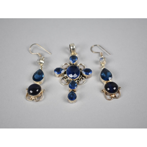 485 - A Matched Suite of Silver Mounted Jewellery, Mixed Stones to include Moonstone, Topaz Style and Blue... 