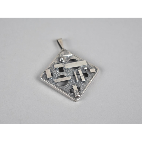 486 - A Silver Israeli Modernist Square Pendant with Applied Rectangular Panels, Signed M, Israel 925 Vers... 