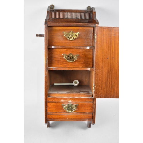 5 - An Edwardian Oak Wall Hanging Smokers Cabinet, Base Drawer with Brass Drop Handles Under Panelled Do... 