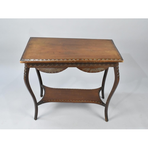 550 - An Edwardian Rectangular Occasional Table with Carved Border and Cabriole Supports, Somewhat Warped ... 