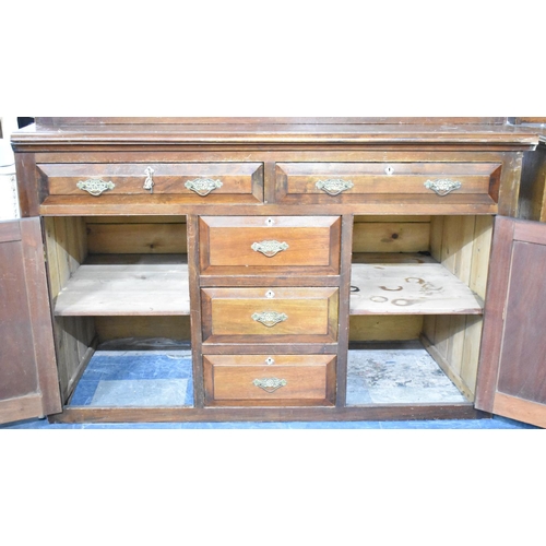 552 - An Edwardian Country House Kitchen Cabinet, the Base Section with Two Long Drawers Over Bank of Thre... 