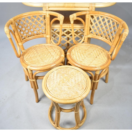 559 - A Modern Bamboo Table and Chair Set, 100x50cm Together with a Bamboo Framed Stool