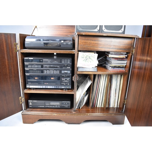 563 - A Modern Mahogany Cabinet Containing Sony Music System with Turntable, Tuner, Cassette Deck and CD P... 