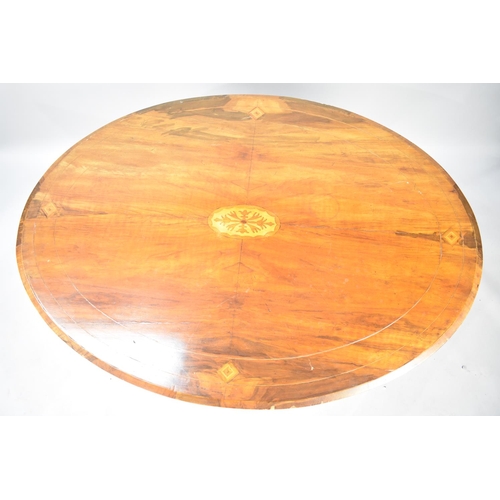 571 - A Late Victorian Inlaid Oval Snap Top Table with Carved Quatrefoil Base, 117x85cm