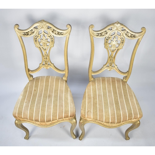 574 - A Pair of Gilt Painted Edwardian Salon Chairs with Serpentine Fronts and Cabriole Front Legs