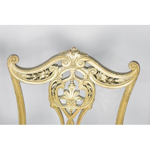 574 - A Pair of Gilt Painted Edwardian Salon Chairs with Serpentine Fronts and Cabriole Front Legs