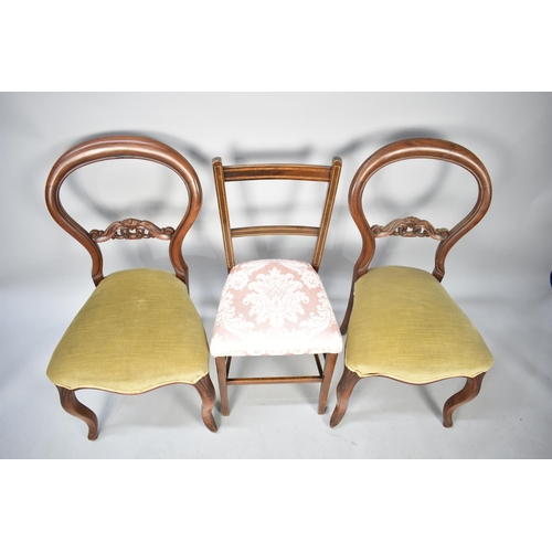 576 - A Pair of Late Victorian Mahogany Balloon Back Side Chairs Together with an Inlaid Edwardian Ladies ... 