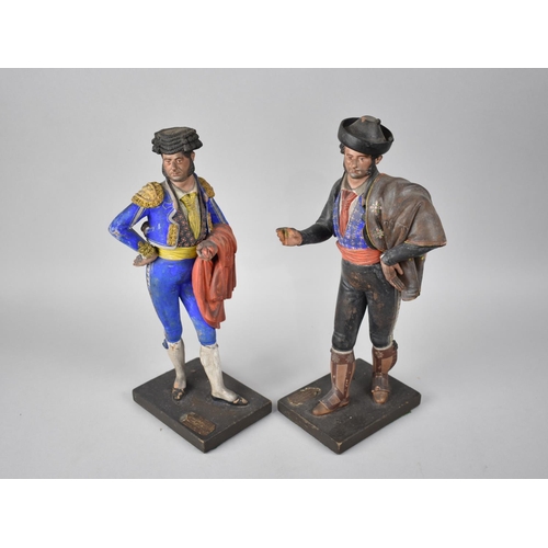 62 - A Pair of Spanish Cold Painted Terracotta Figures, Bullfighter and Picador, Some Losses and Conditio... 