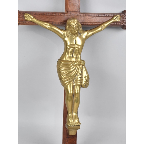 67 - A Modern Wooden Crucifix with Brass Corpus Christi, 47cms High