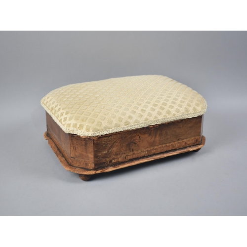 74 - A 19th Century Inlaid Rectangular Footstool with Canted Corners, in Need of Restoration, Has Been Re... 