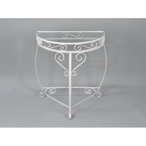 79 - A Mid 20th Century White Painted Wrought Iron Demi Lune Console Table/Plant Stand, 62cms Wide