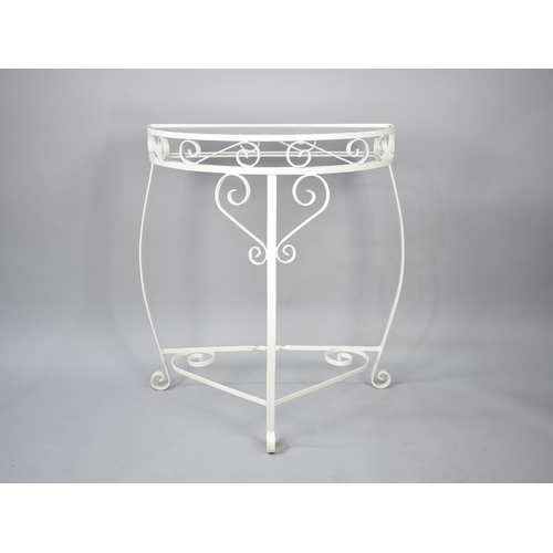 79 - A Mid 20th Century White Painted Wrought Iron Demi Lune Console Table/Plant Stand, 62cms Wide