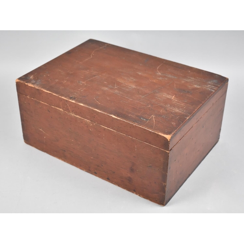 89 - An Edwardian Stained Pine Box with Hinged Lid to Three Section Fitted Interior, 35cms Wide