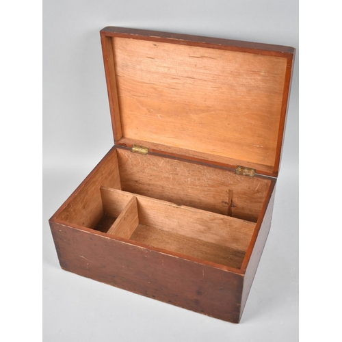 89 - An Edwardian Stained Pine Box with Hinged Lid to Three Section Fitted Interior, 35cms Wide