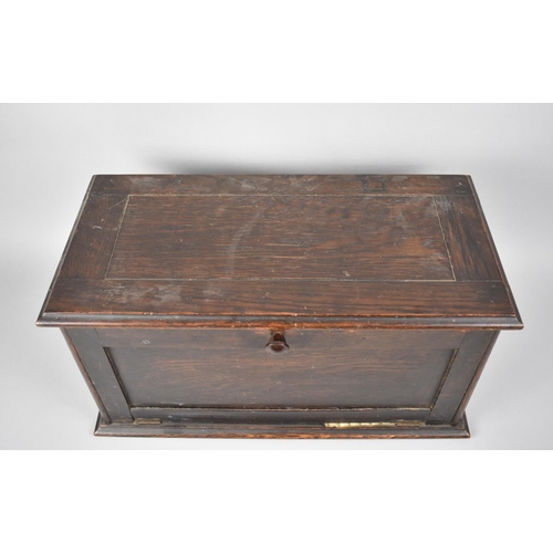 91 - An Edwardian Oak Storage Box with Pull Down Panelled Front, 43.5cms Wide