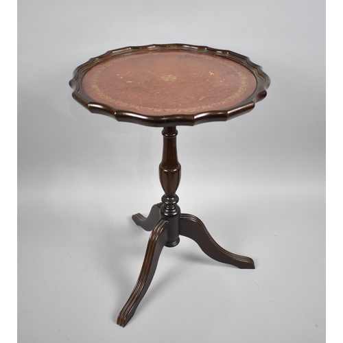 94 - A Modern Circular Topped Tripod Wine Table with Tooled Leather Insert, 35cms Diameter