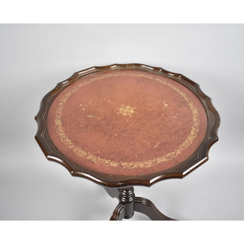 94 - A Modern Circular Topped Tripod Wine Table with Tooled Leather Insert, 35cms Diameter