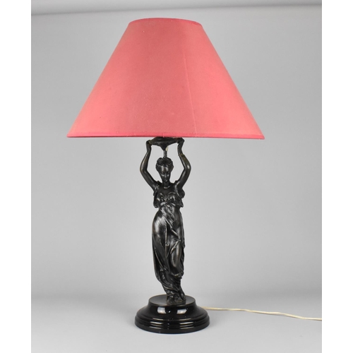 97 - A Modern Bronze Effect Figural Table Lamp in the Form of Classical Maiden with Arms Raised, Complete... 