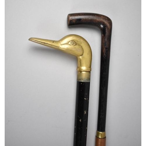 83 - Two Vintage Walking Sticks, One with Brass Duck Head Handle