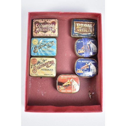 105 - A Collection of Seven Vintage Gramophone Needle Tins with Six Containing Needles