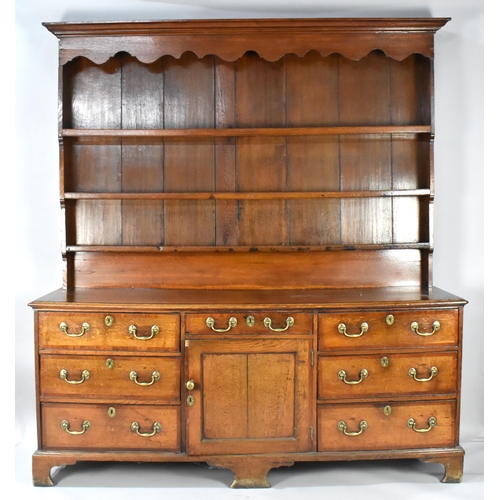 398 - A Good George III Cheshire Dresser in Oak with Mahogany Cross Banding to Top and Drawers. On Bracket... 