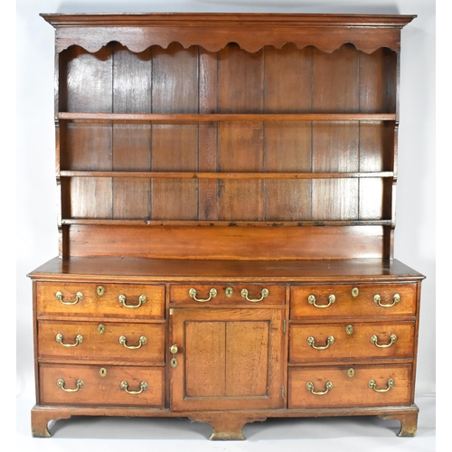 398 - A Good George III Cheshire Dresser in Oak with Mahogany Cross Banding to Top and Drawers. On Bracket... 