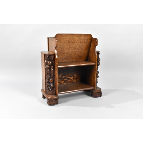 405 - A Nice Quality Oak Magazine Rack and Bookcase with Carved Fruit Decoration to Side Chamfers and Scro... 