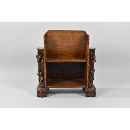 405 - A Nice Quality Oak Magazine Rack and Bookcase with Carved Fruit Decoration to Side Chamfers and Scro... 