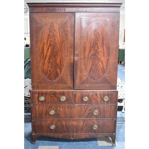 407 - A 19th Century Mahogany Linen Press, the Base with Two Short and Two Long Drawers, on Bracket Feet. ... 